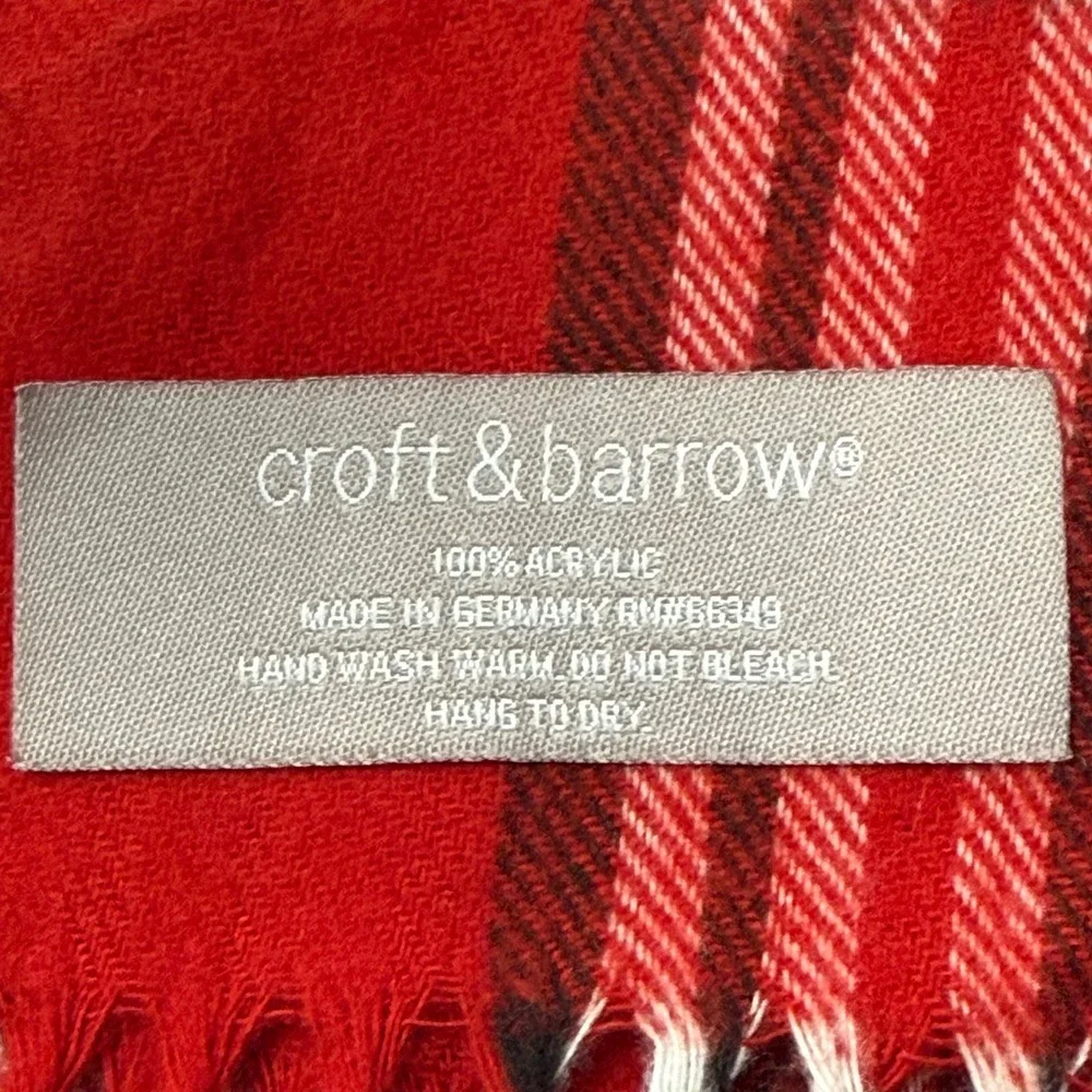 Croft & Barrow Classic Red, Black, White & Gold Plaid Scarf